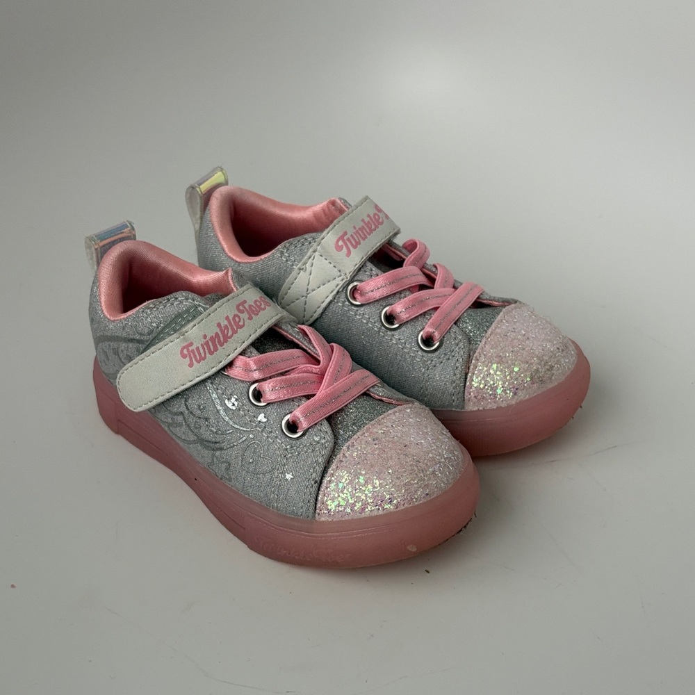 Kids Glitter Light Up Sneakers - Twinkle Toes by Sketchers - Pink and Gray